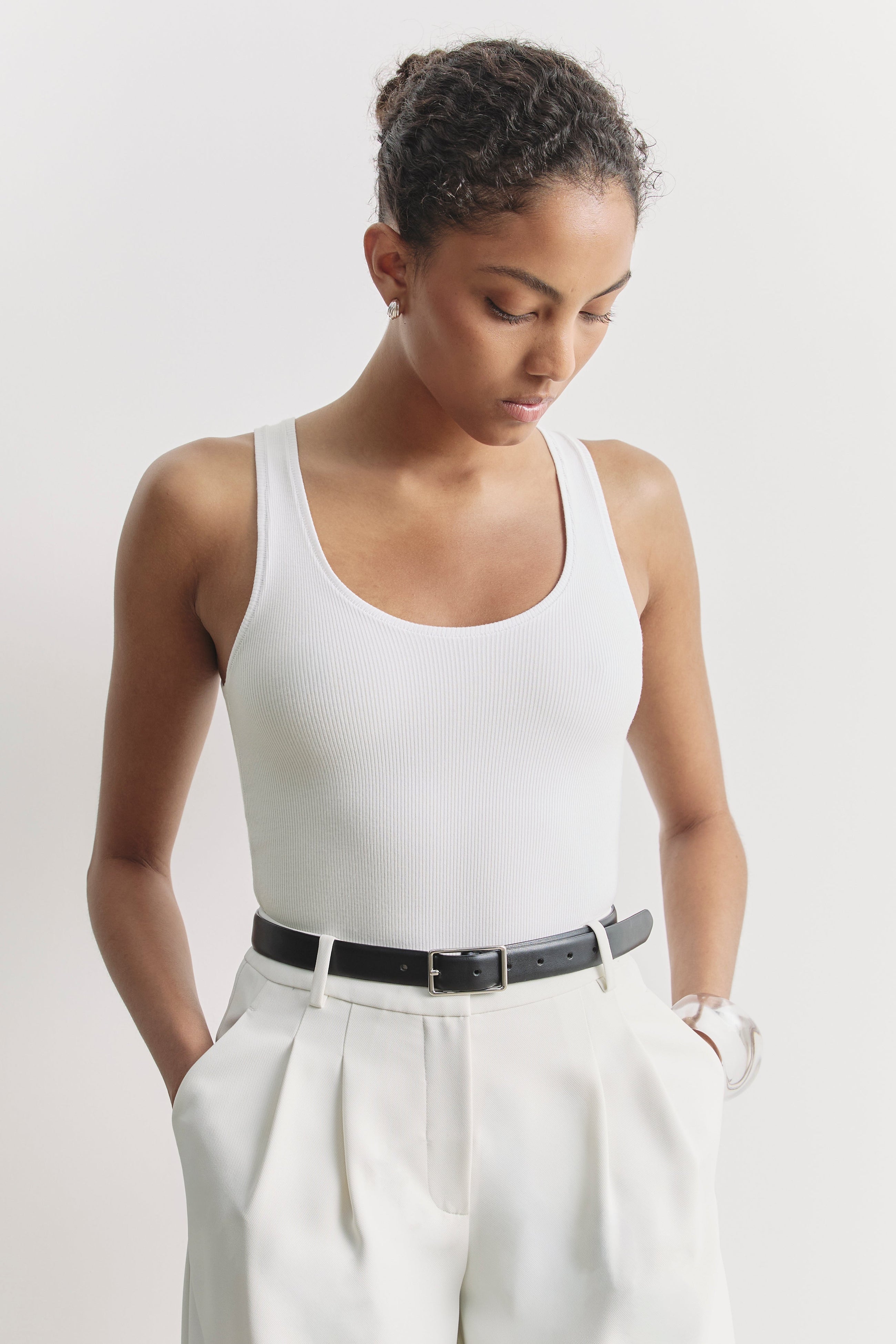 Soft Ribbed Tank Top - White