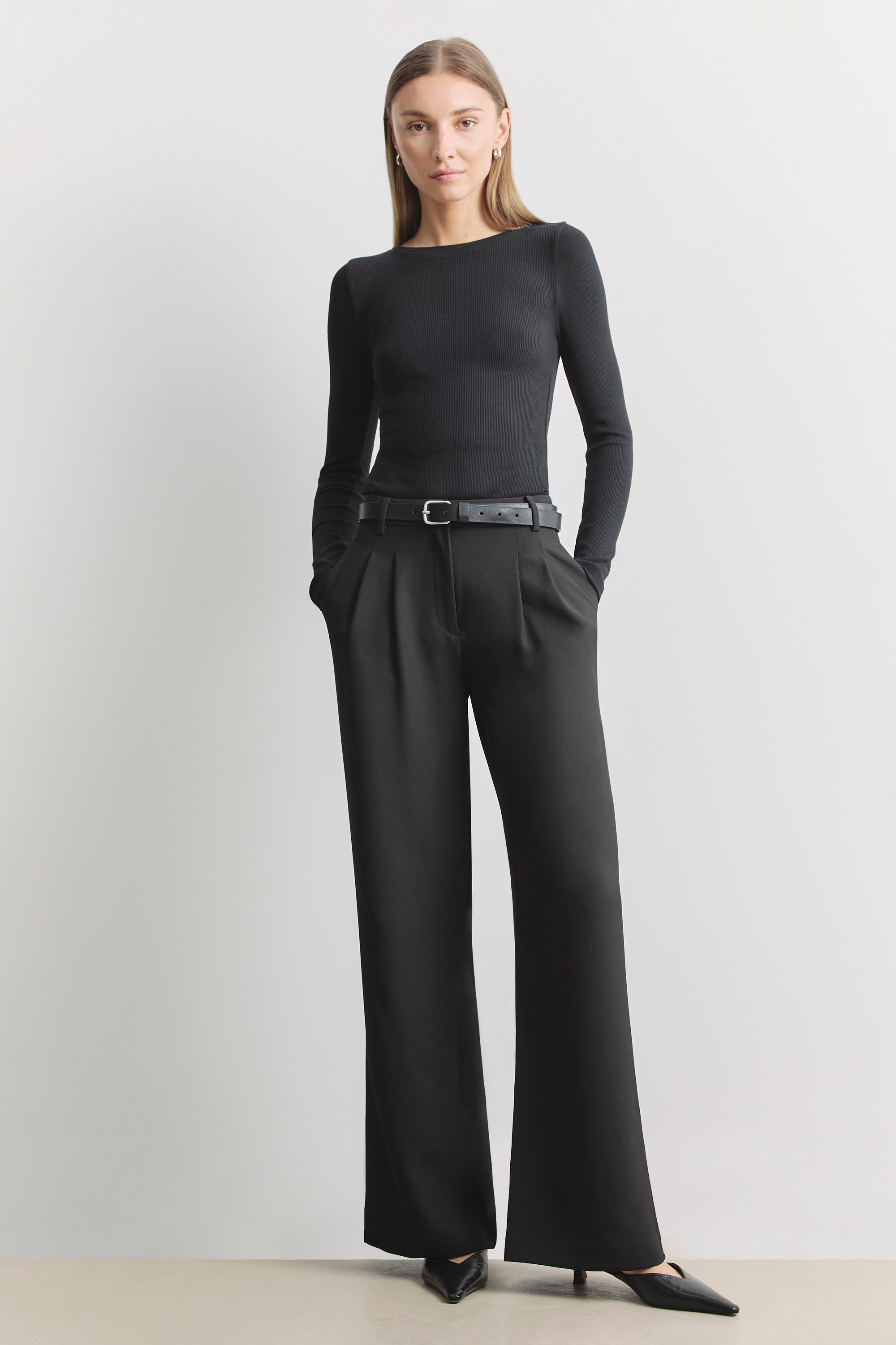 Soft Ribbed Long Sleeve Top - Black