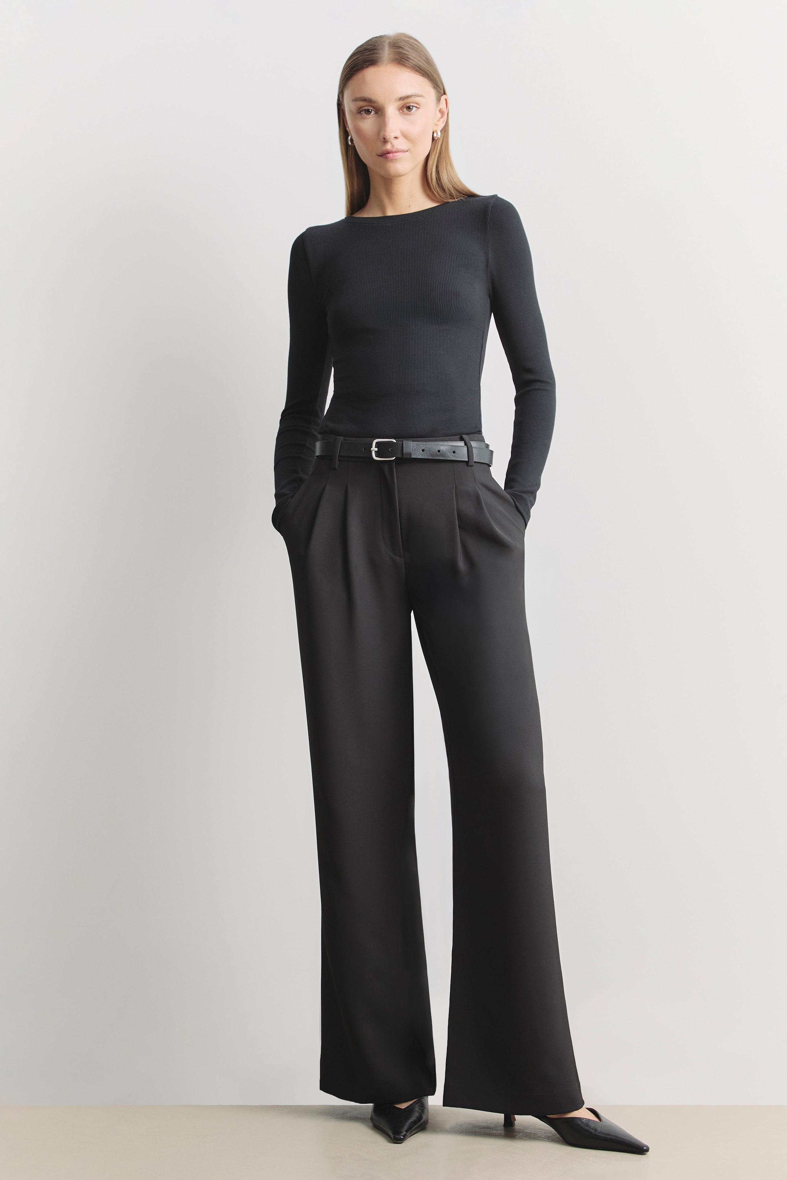 Soft Ribbed Long Sleeve Top - Black