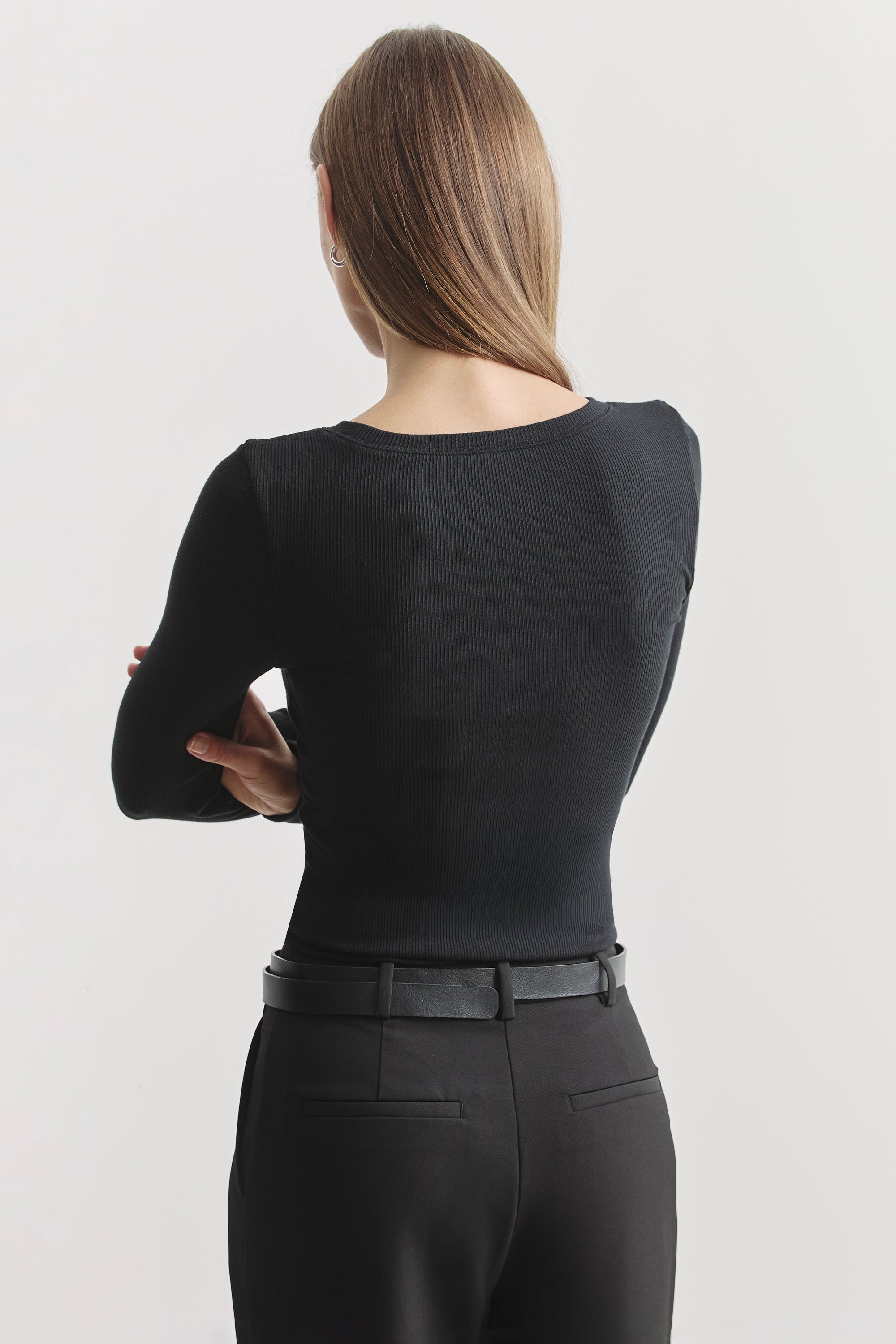 Soft Ribbed Long Sleeve Top - Black