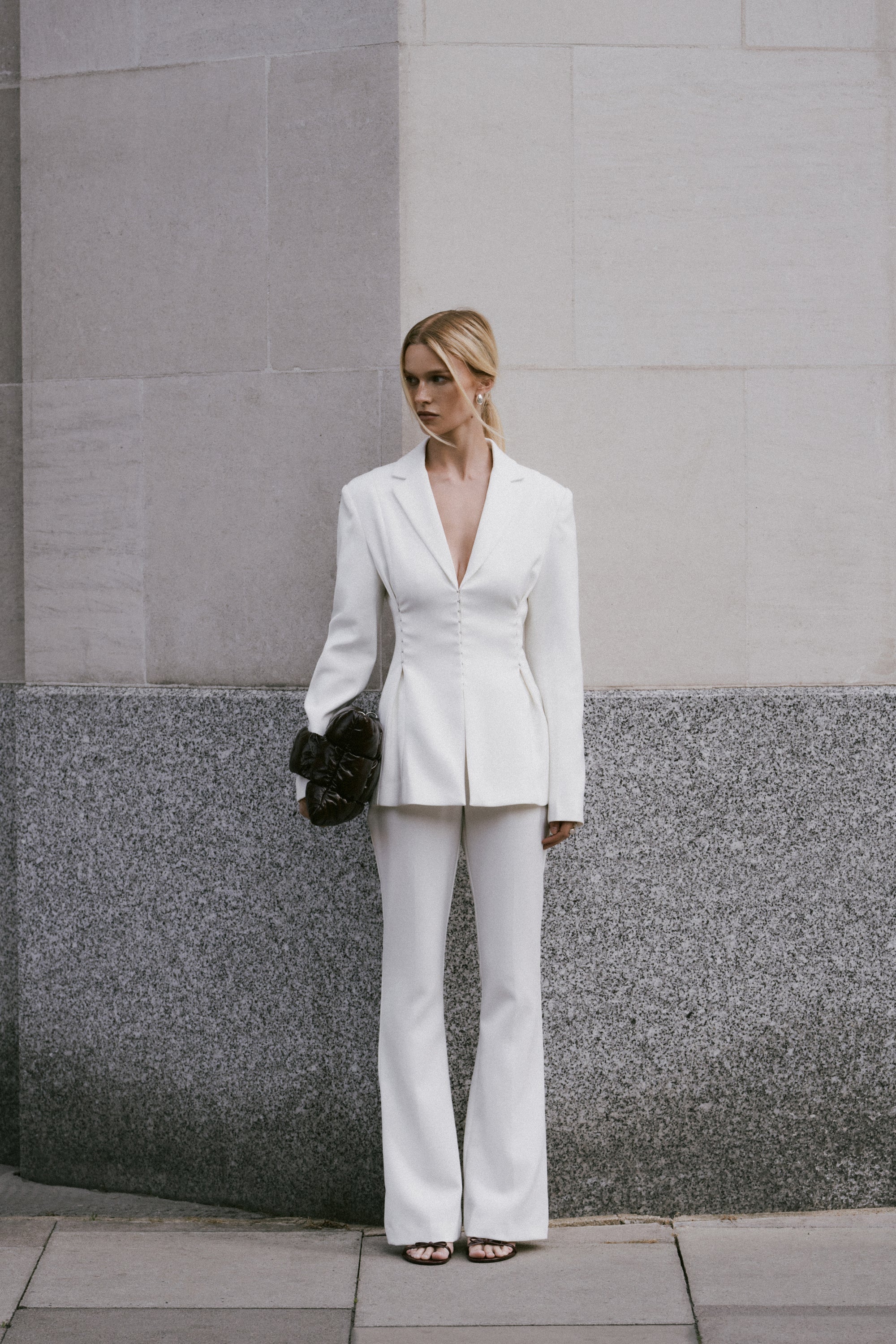 Mid Rise Flared Trousers - White Mid Rise Flared Trousers - White