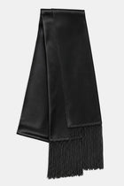 Satin Scarf with Fringing - Black
