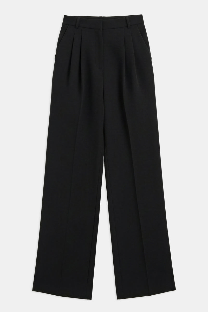 Effortless Pleated Wide Leg Trousers - Black