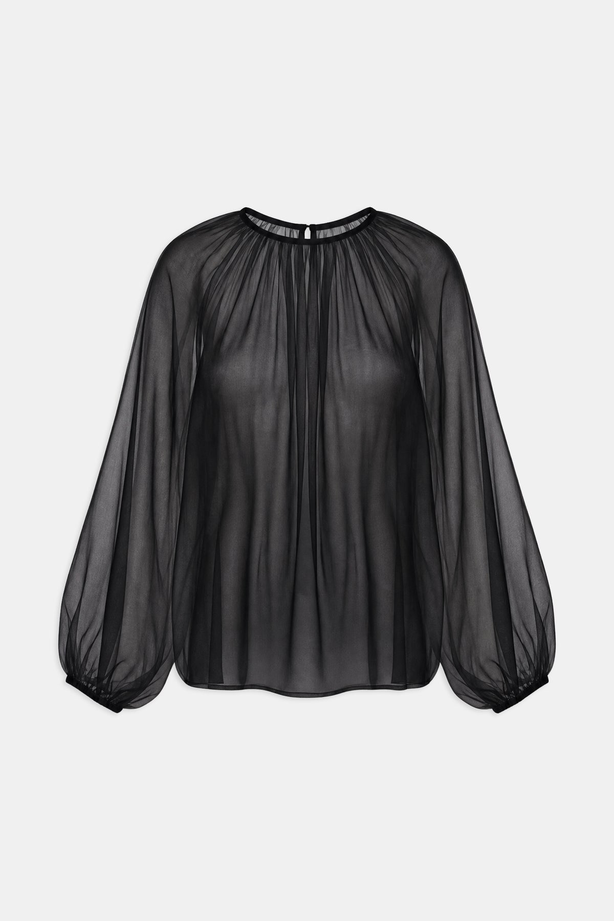 Sheer Chiffon Volume Sleeve Blouse - Black