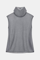 Sheer Organza Funnel Neck Blouse - Slate