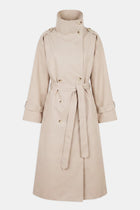 Vintage Funnel Neck Trench Coat - Stone