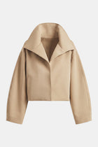 Cropped Funnel Neck Open Jacket - Tan