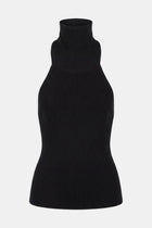 Relaxed Ribbed High Neck Halter Top - Black
