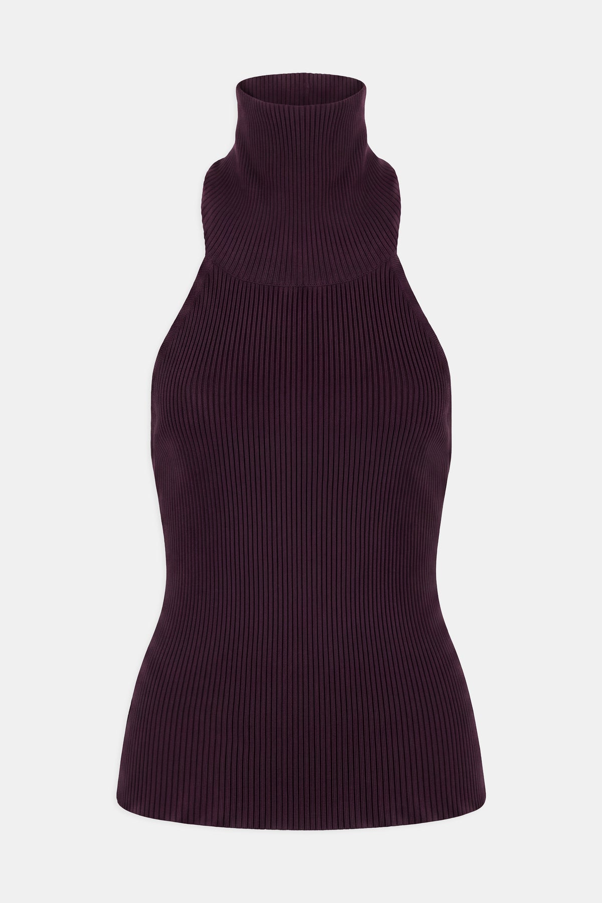 Relaxed Ribbed High Neck Halter Top - Mulberry