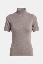 Wool Blend Cap Sleeve Polo Neck Top - Taupe