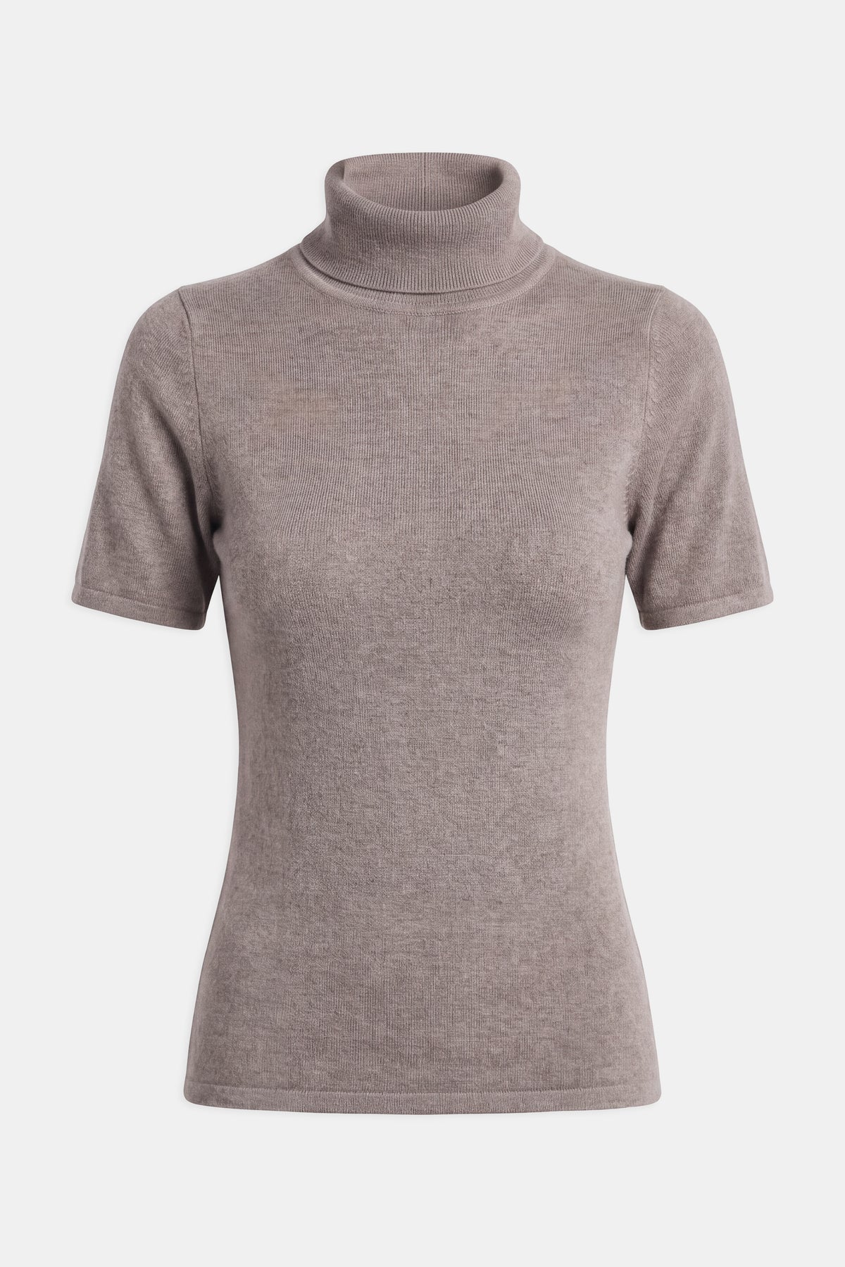 Wool Blend Cap Sleeve Polo Neck Top - Taupe