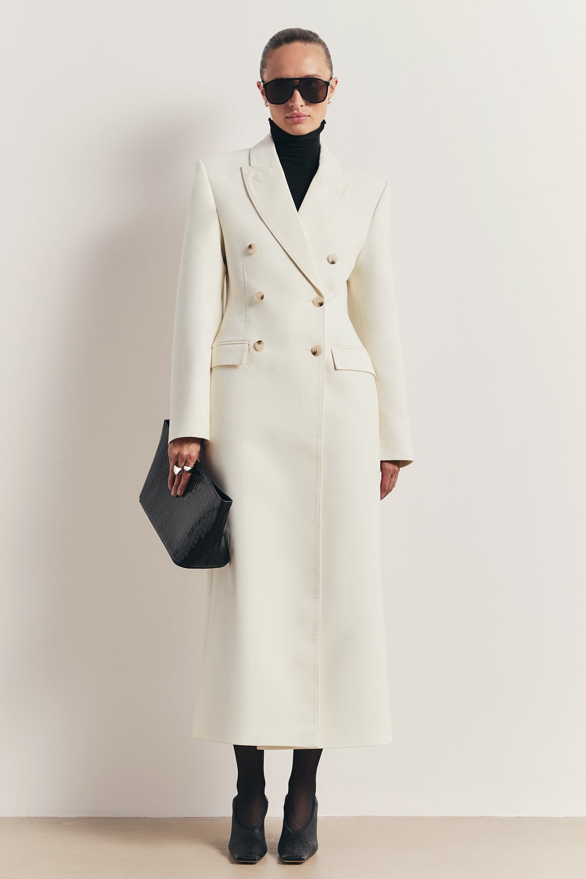 Structured Double Breasted Hourglass Coat - Cream