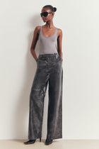Croc Embossed Leather Wide Leg Trousers - Slate