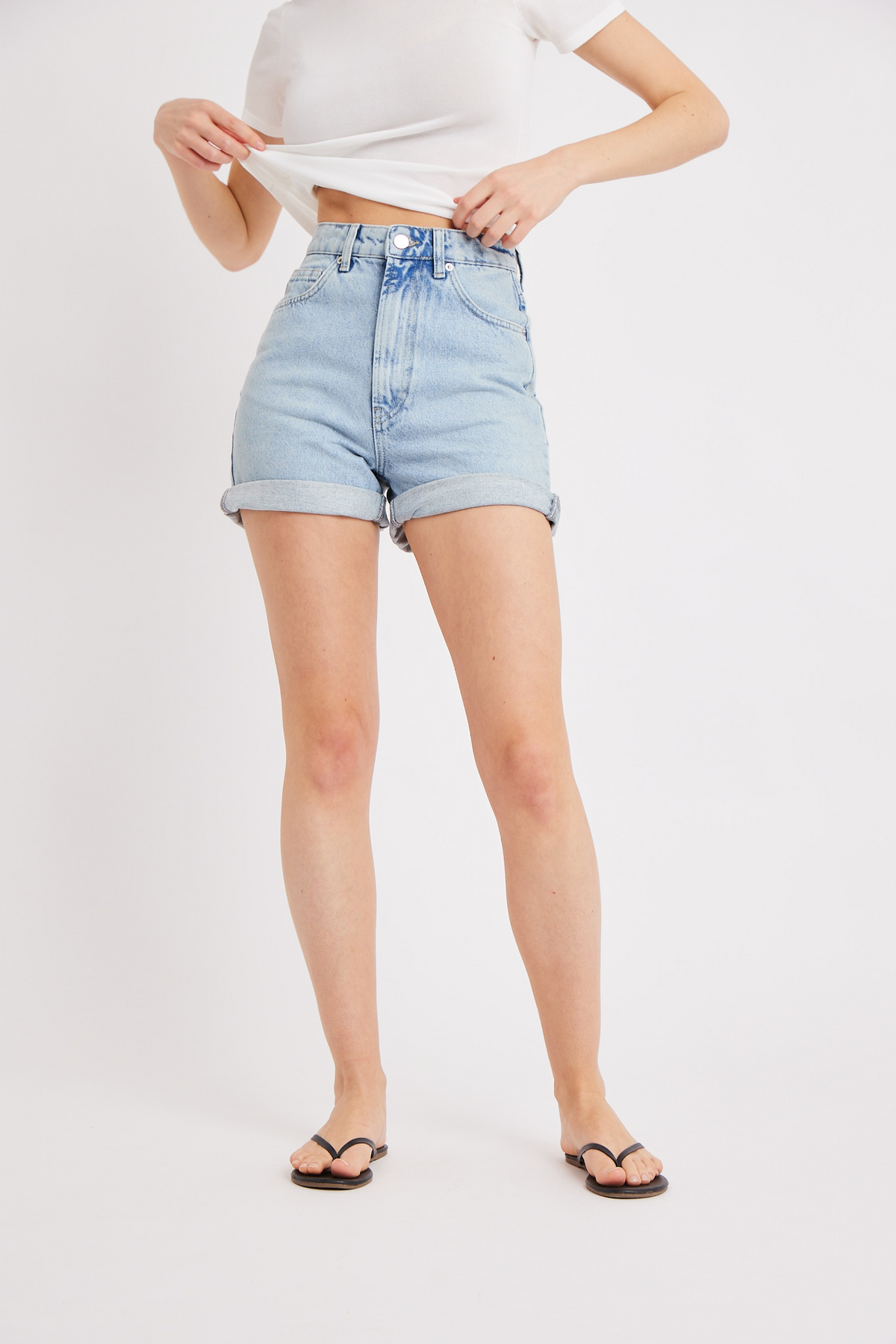 High Waisted Mom Shorts - Blue