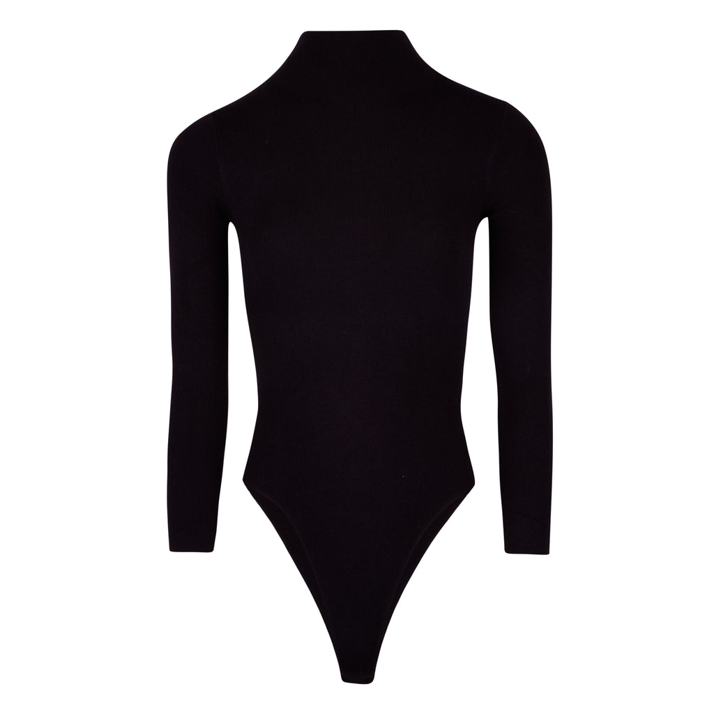 Fine Knit High Neck Bodysuit Black BOA