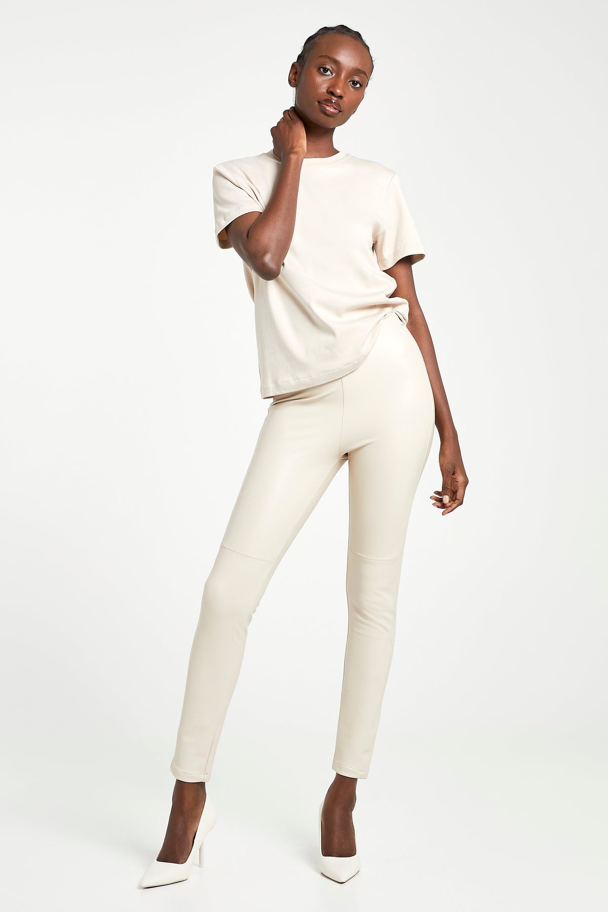 High Waisted Leather Leggings - Cream – BOA