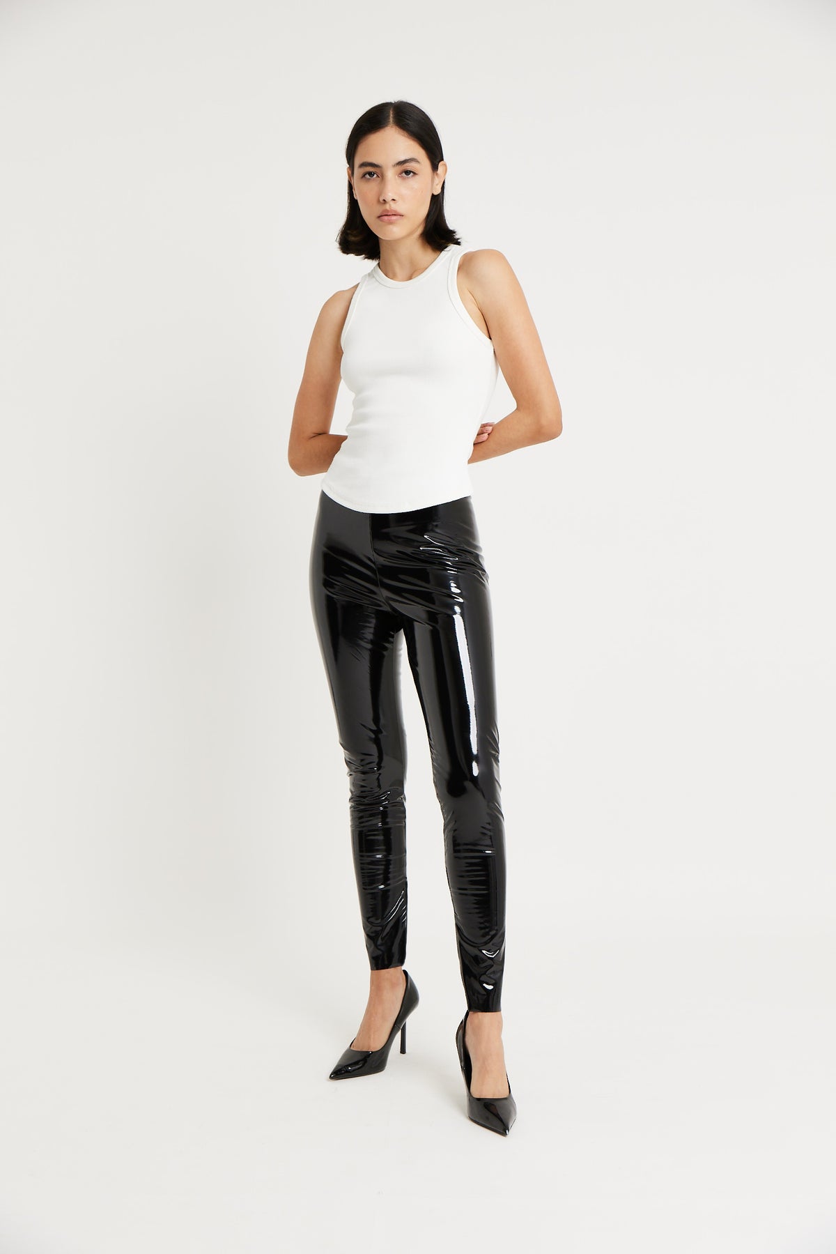 Stradivarius legging with stirrup detail in black