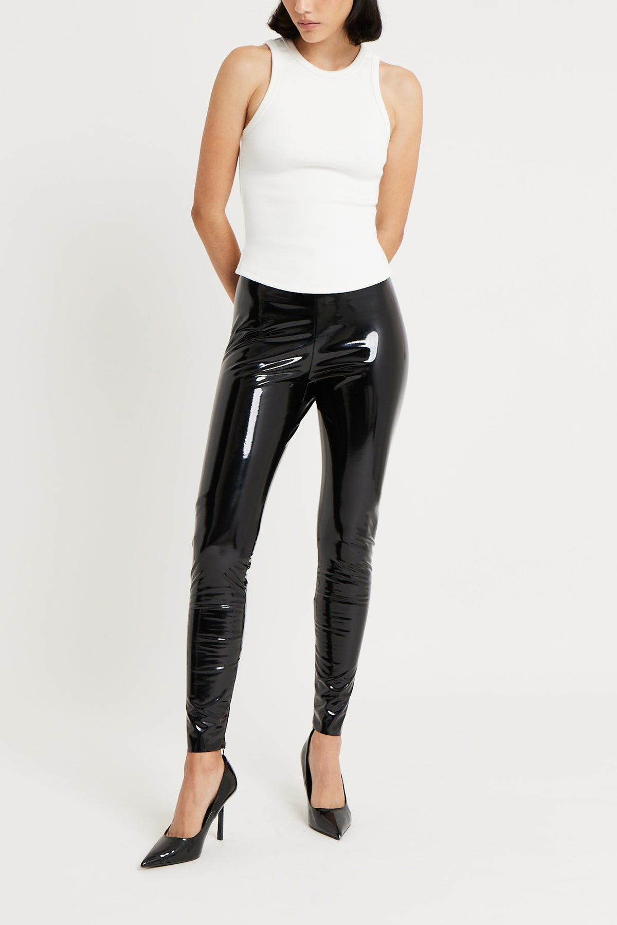 Alecto High Waist Vinyl Leggings in Black