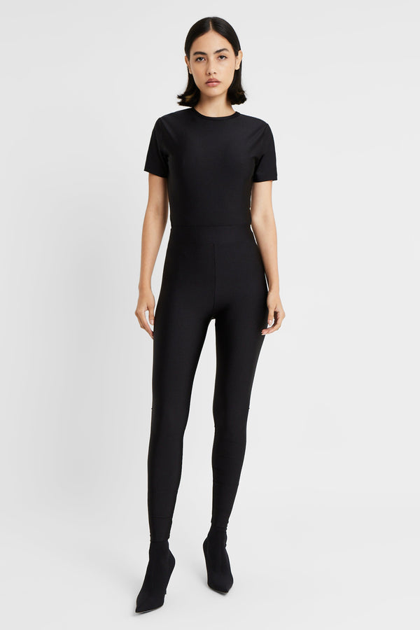 High Waist Smooth Black Spandex Leggings With Prism Holographic Side Panels  and Pockets 157441 