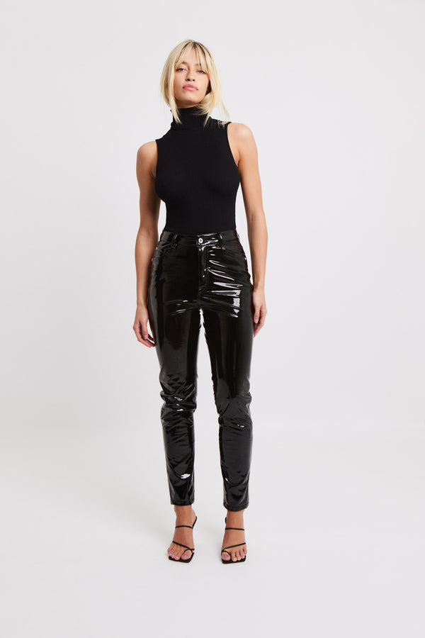 Vinyl Mom Trousers - Black
