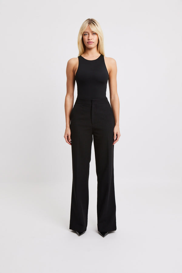 Straight Leg Wool Blend Trousers - Black